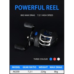 Metal fishing reel - winding ring - ultra light - magnetic brake - right / left handed - 7.2:1 - 8KGTools