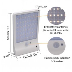 Solar powered wall light light - waterproof lamp - motion sensor - 48 LEDStreet lighting