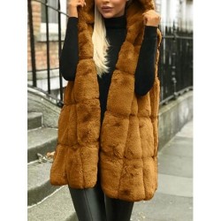 Warm winter fur coat - hooded vestJackets