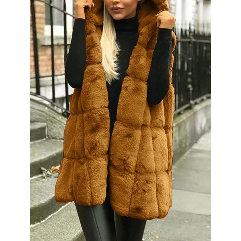 Warm winter fur coat - hooded vestJackets
