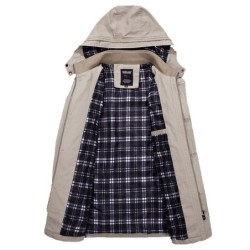 Long hooded jacket - windbreaker - with zipper / buttonsJackets
