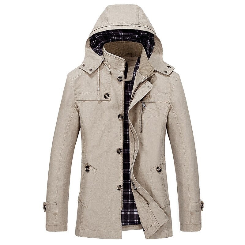 Long hooded jacket - windbreaker - with zipper / buttonsJackets Long hooded jacket - windbreaker - with zipper / buttonsJackets