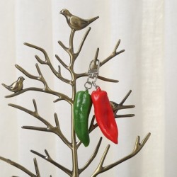 Double red / green chilli pepper - keychainKeyrings