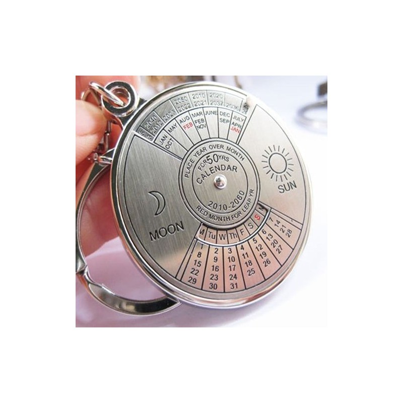 50 years perpetual calendar - silver round keychainKeyrings