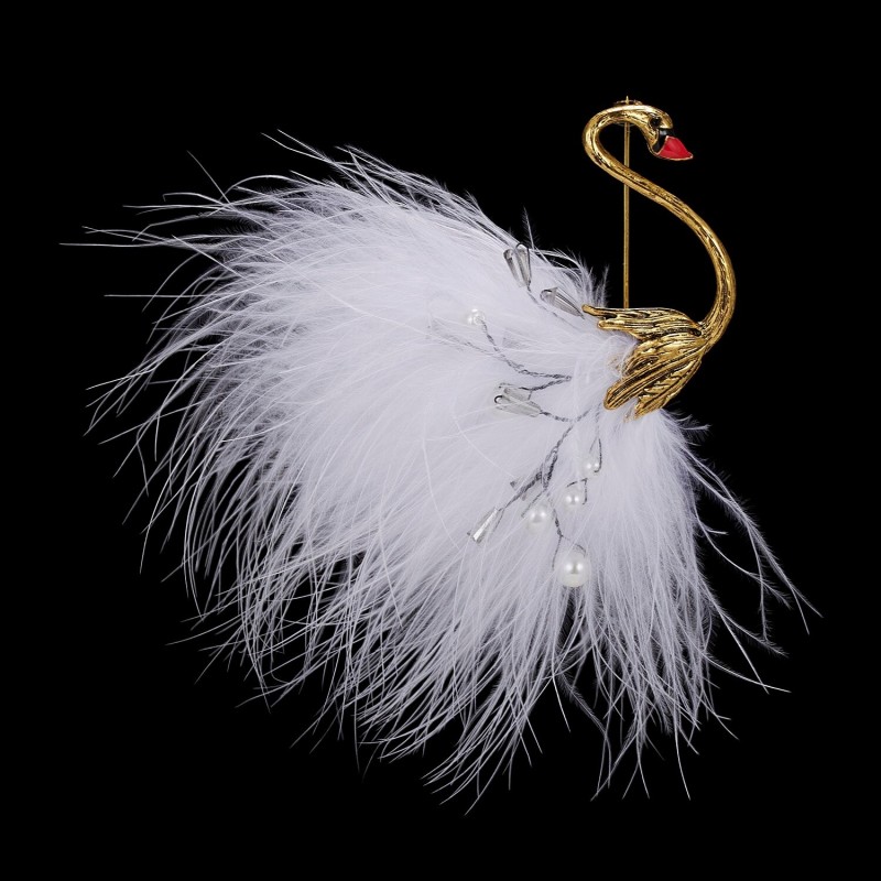 White / black peacock - brooch - feathers - pearlsBrooches