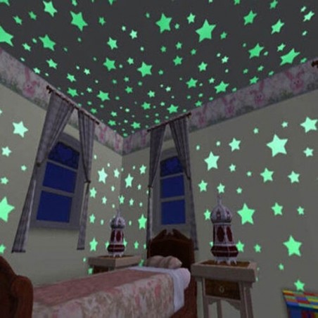 Glow-in-the-dark stars - wall / ceiling stickers - 3cm - 50 piecesDecoration