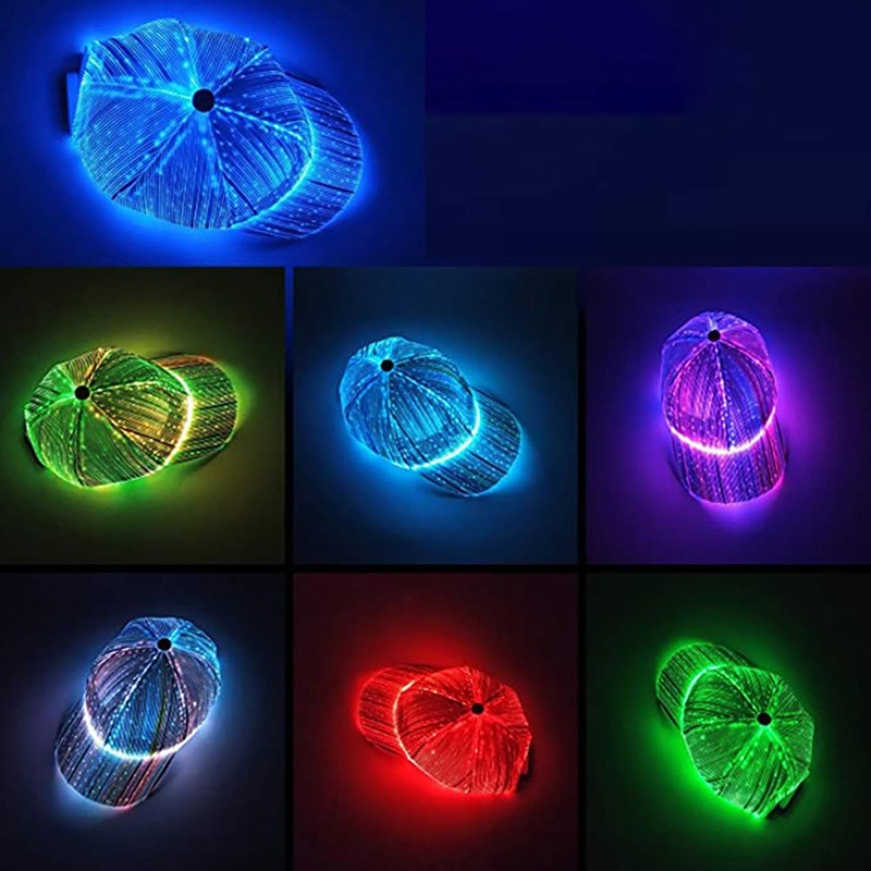 Baseball cap - fiber optic - 7 colors LED - USB - blackHats & Caps