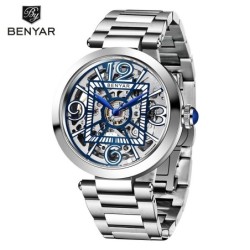 BENYAR - automatic mechanical watch - hollow-out design - stainless steel - blueWatches