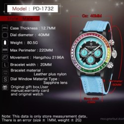 PAGANI DESIGN - mechanical sports watch - chronograph - rainbow bezel - leather strap - blueWatches