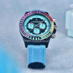 PAGANI DESIGN - mechanical sports watch - chronograph - rainbow bezel - leather strap - blueWatches