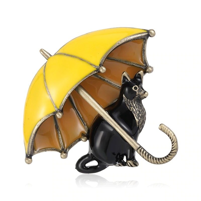 Cat with an umbrella - enamel broochBrooches