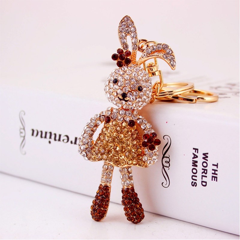 Crystal long-ears rabbit / flowers - keychainKeyrings