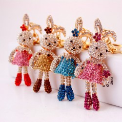 Crystal long-ears rabbit / flowers - keychainKeyrings