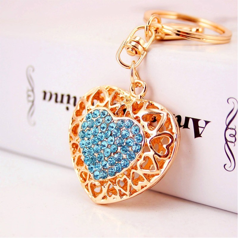Hollow-out heart with crystals - keychainKeyrings
