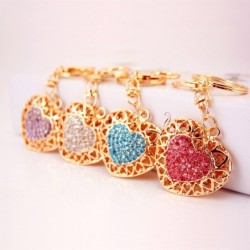 Hollow-out heart with crystals - keychainKeyrings