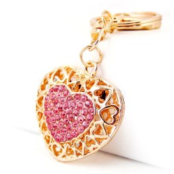 Hollow-out heart with crystals - keychainKeyrings