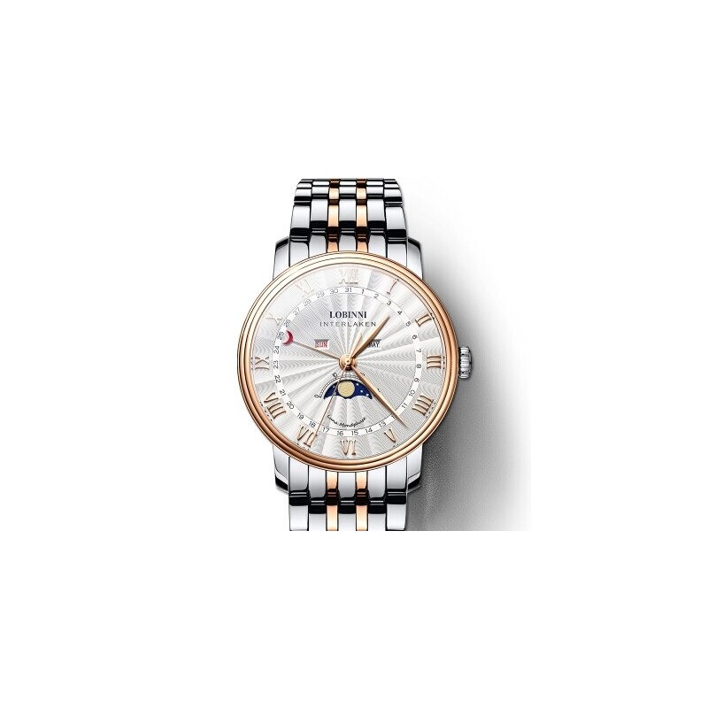 LOBINNI - luxury Quartz watch - moon phase - waterproof - stainless steel - gold / whiteWatches