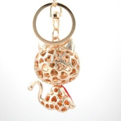 Crystal cat - red enamel - keychainKeyrings