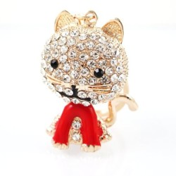 Crystal cat - red enamel - keychainKeyrings