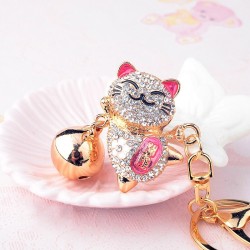 Crystal Japanese lucky cat - keychainKeyrings