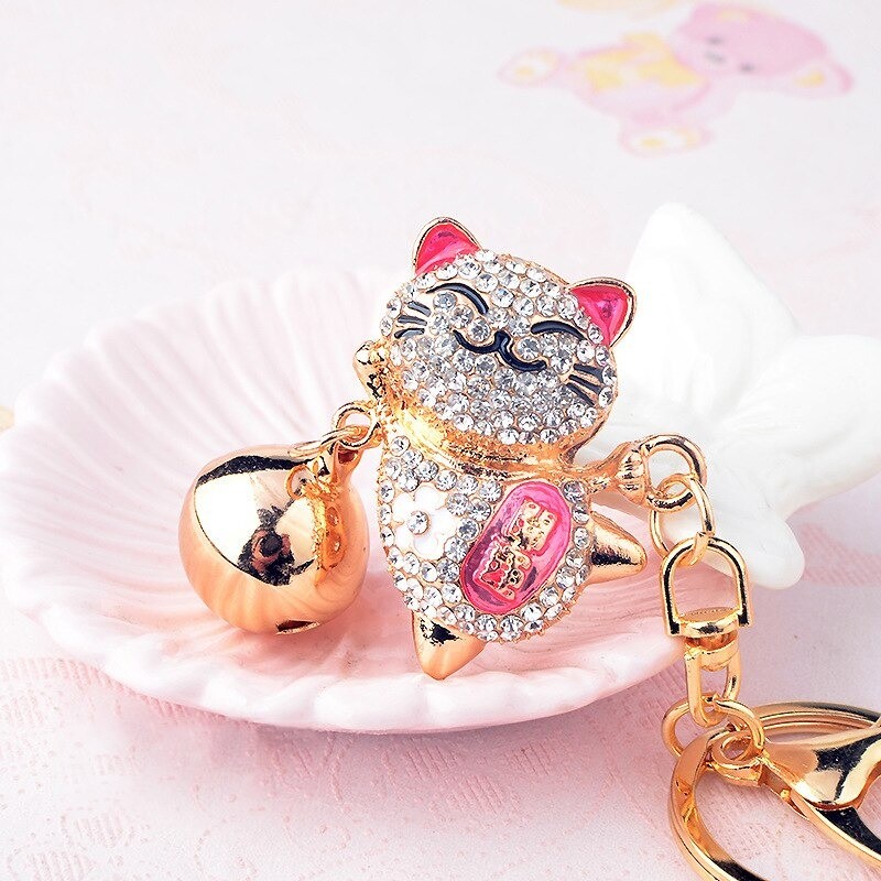 Crystal Japanese lucky cat - keychainKeyrings