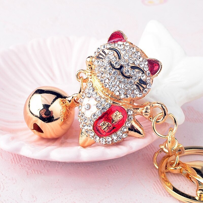 Crystal Japanese lucky cat - keychainKeyrings