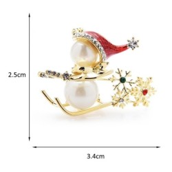 Skiing snowman - crystals / pearl - broochBrooches