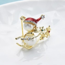 Skiing snowman - crystals / pearl - broochBrooches