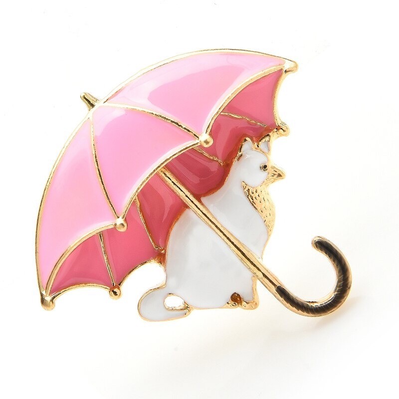 Cat under umbrella - broochBrooches