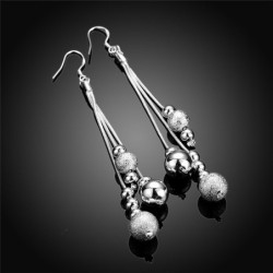 Long silver earrings - matte beads - 925 sterling silverEarrings