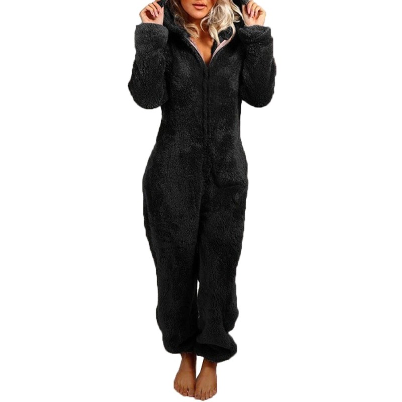 Long winter pyjama - plush romper - with zipper / hoodLingerie