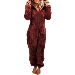 Long winter pyjama - plush romper - with zipper / hoodLingerie