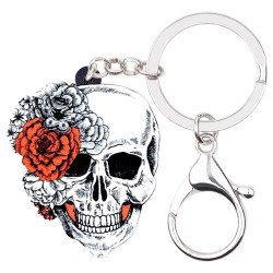 Halloween skull with roses - acrylic keychainKeyrings