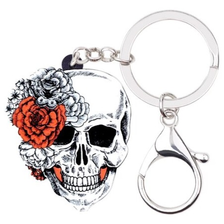Halloween skull with roses - acrylic keychainKeyrings