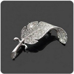 Silver leaf / feather with rhinestones - broochBrooches