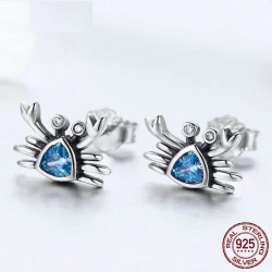 Crab shape earrings - blue crystal - 925 sterling silverEarrings