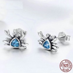 Crab shape earrings - blue crystal - 925 sterling silverEarrings