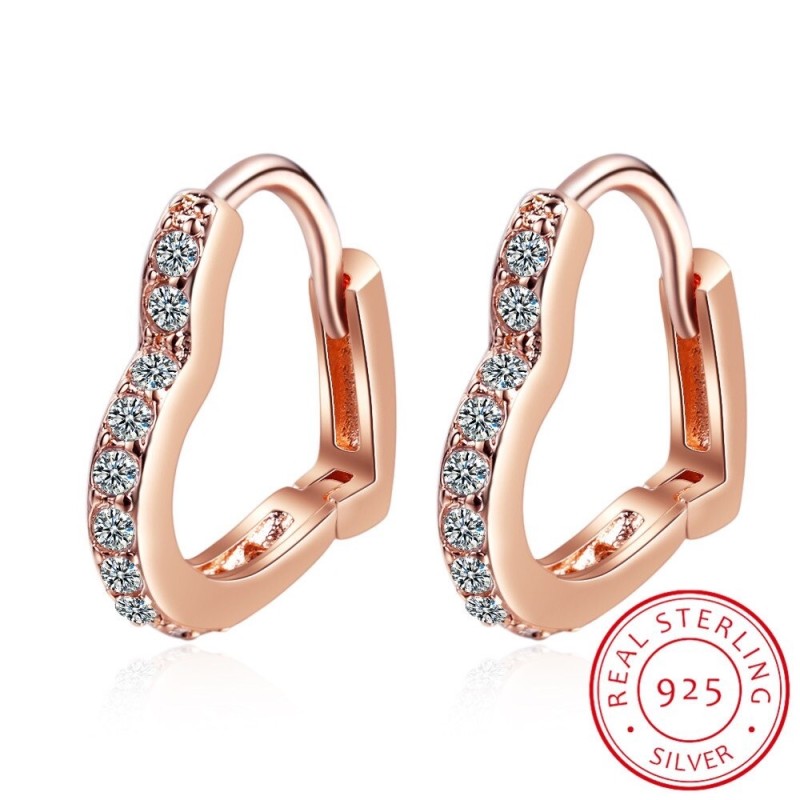 Elegant heart shaped earrings - with zircon - 925 sterling silverEarrings