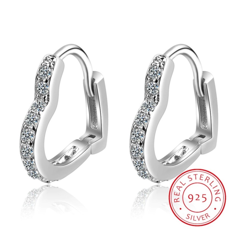 Elegant heart shaped earrings - with zircon - 925 sterling silverEarrings