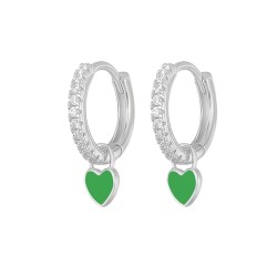 Round silver earrings with crystals / hanging heart - 925 sterling silverEarrings
