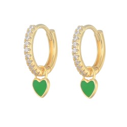 Round golden earrings with crystals / hanging heart - 925 sterling silverEarrings