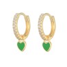 Round golden earrings with crystals / hanging heart - 925 sterling silverEarrings