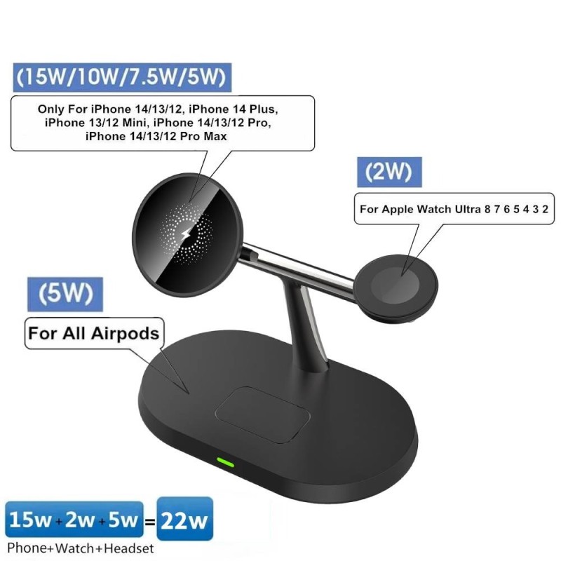 3 in 1 wireless charger - magnetic stand - fast charging - for iPhone - iWatch - AirPods - 15WAccessories