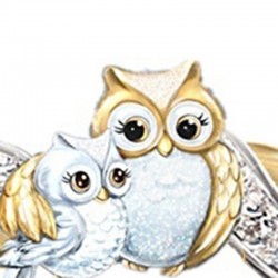 Mother owl with child - crystal ring - "I Will Always Be With You" letteringRings