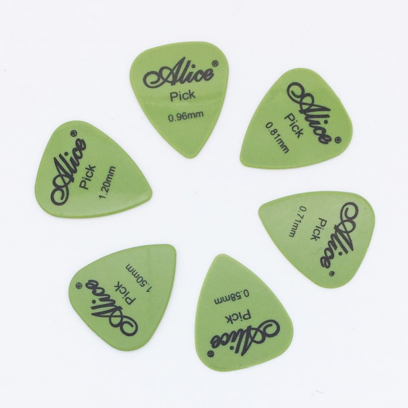 Guitar picks - 0.58mm - 0.71mm - 0.81mm - 0.96mm - 1.2mm - 1.5mm - 6 piecesGuitars
