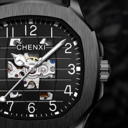 CHENXI - automatic mechanical Quartz watch - waterproof - skeleton design - silver / blackWatches