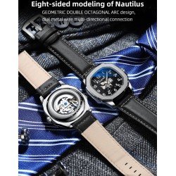 CHENXI - automatic mechanical Quartz watch - waterproof - skeleton design - silver / blackWatches