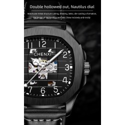 CHENXI - automatic mechanical Quartz watch - waterproof - skeleton design - silver / blackWatches