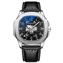 CHENXI - automatic mechanical Quartz watch - waterproof - skeleton design - silver / blackWatches