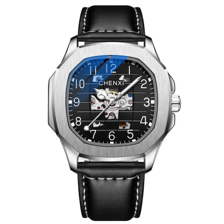 CHENXI - automatic mechanical Quartz watch - waterproof - skeleton design - silver / blackWatches